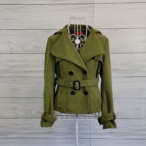 S & G Olive Green Double-Breasted Women's Coat Blazer Size S/M